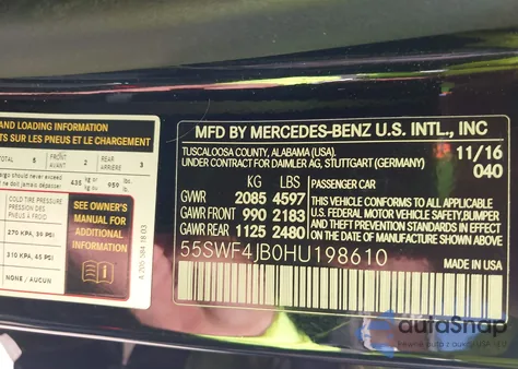 2017 Mercedes-Benz C 300 из США, поврежденный, VIN 55SWF4JB0HU198610